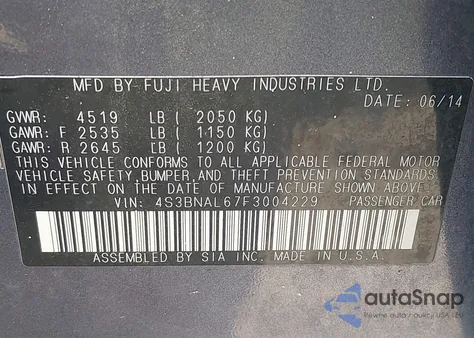 2015 Subaru Legacy 2.5I Limited z USA, uszkodzony, nr VIN 4S3BNAL67F3004229